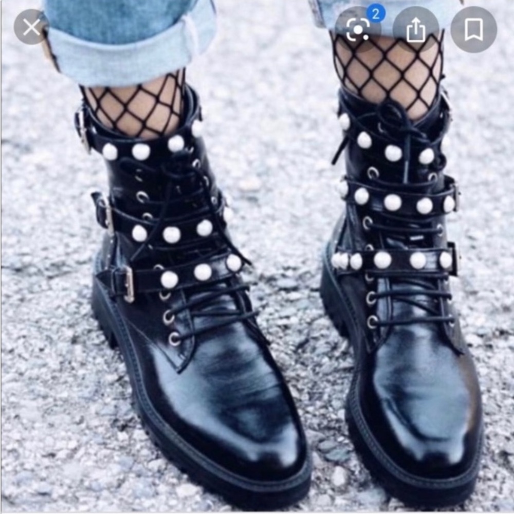 COPY - ZARA PEARL COMBAT BOOTS NWT size 42